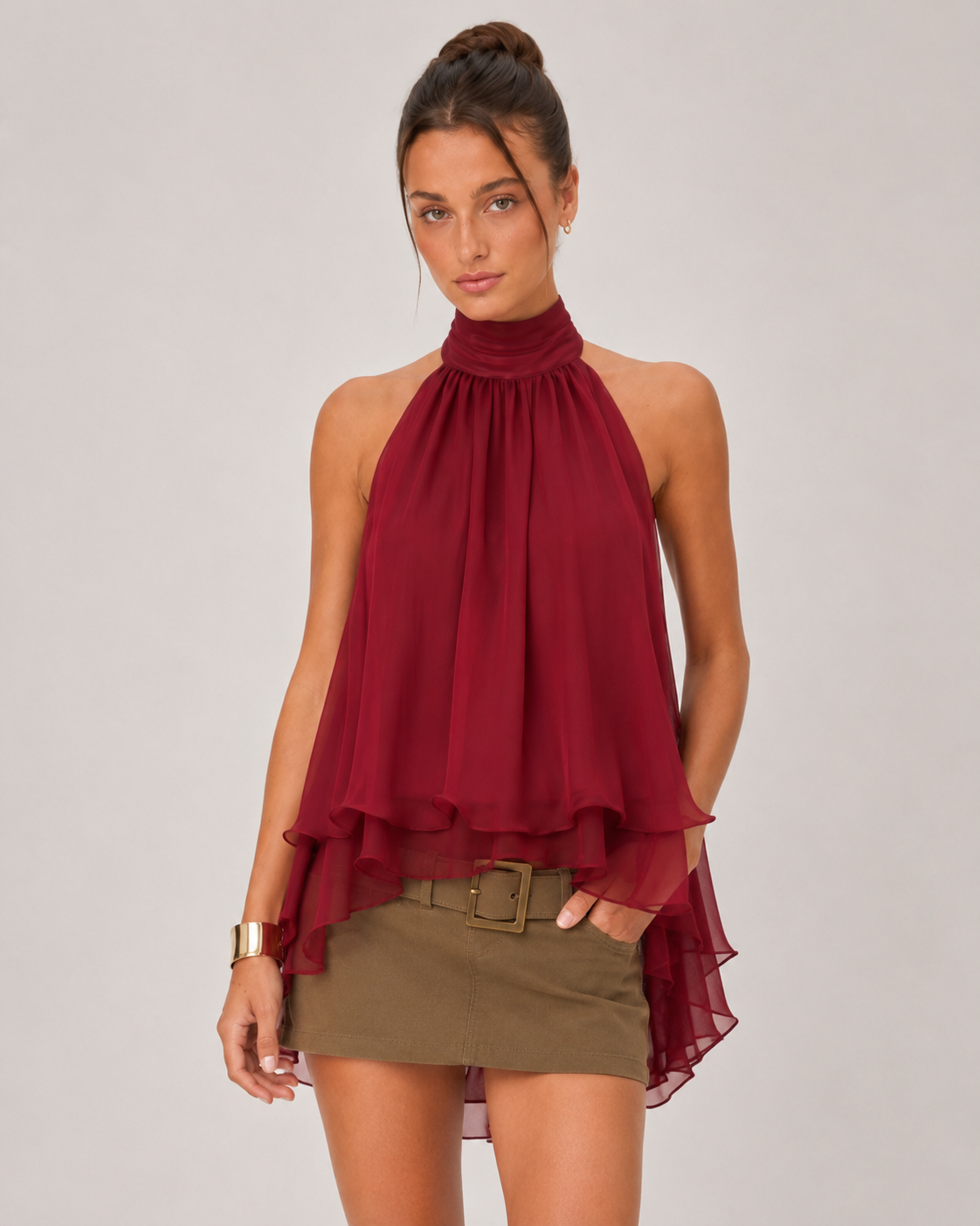 Cherry Halter Ruffle Top