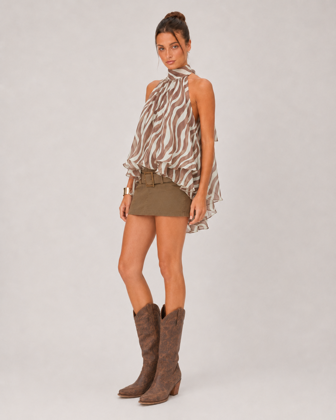 Striped Halter Ruffle Top