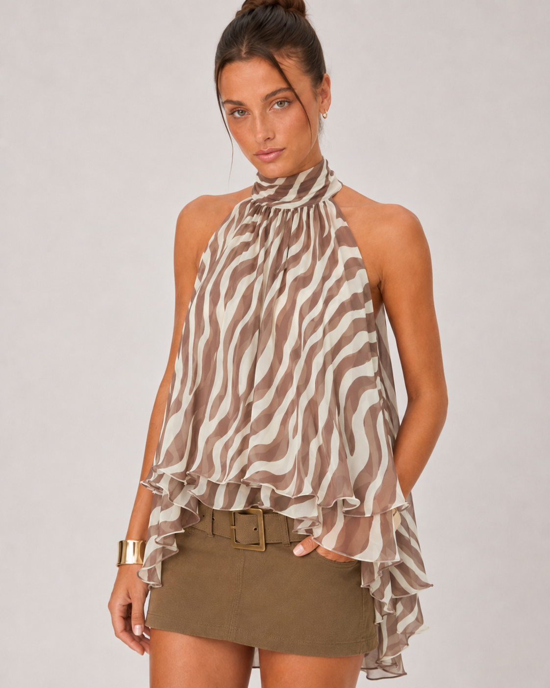 Striped Halter Ruffle Top