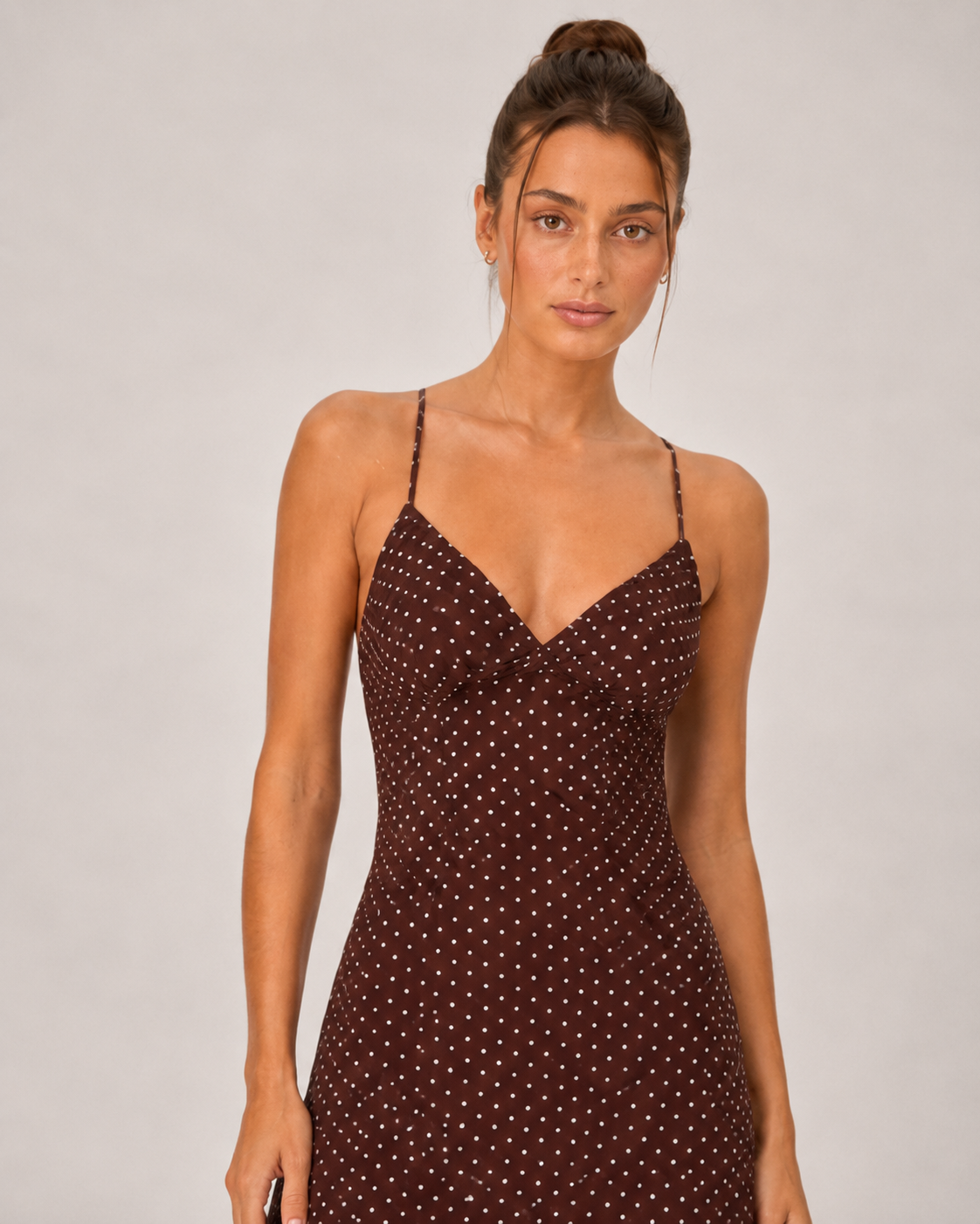 Brown Polka Dot Slip Dress