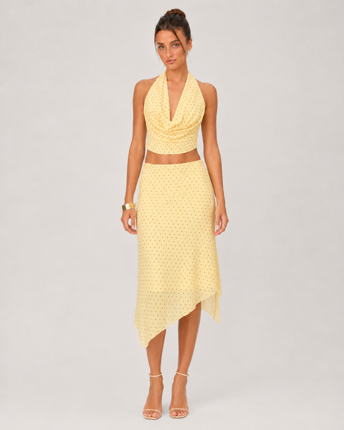 Solea Yellow Polka Dot Skirt Set