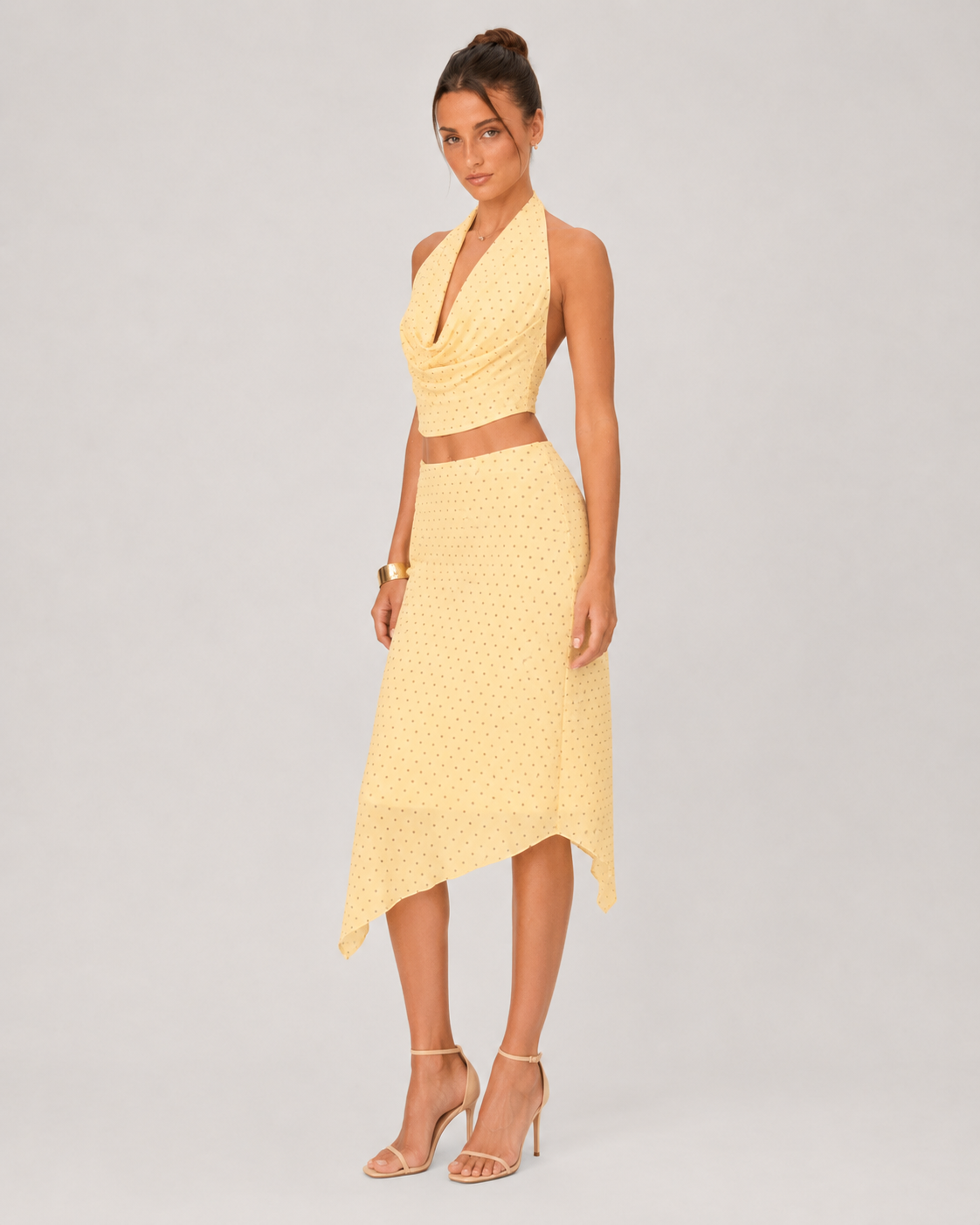 Solea Yellow Polka Dot Skirt Set