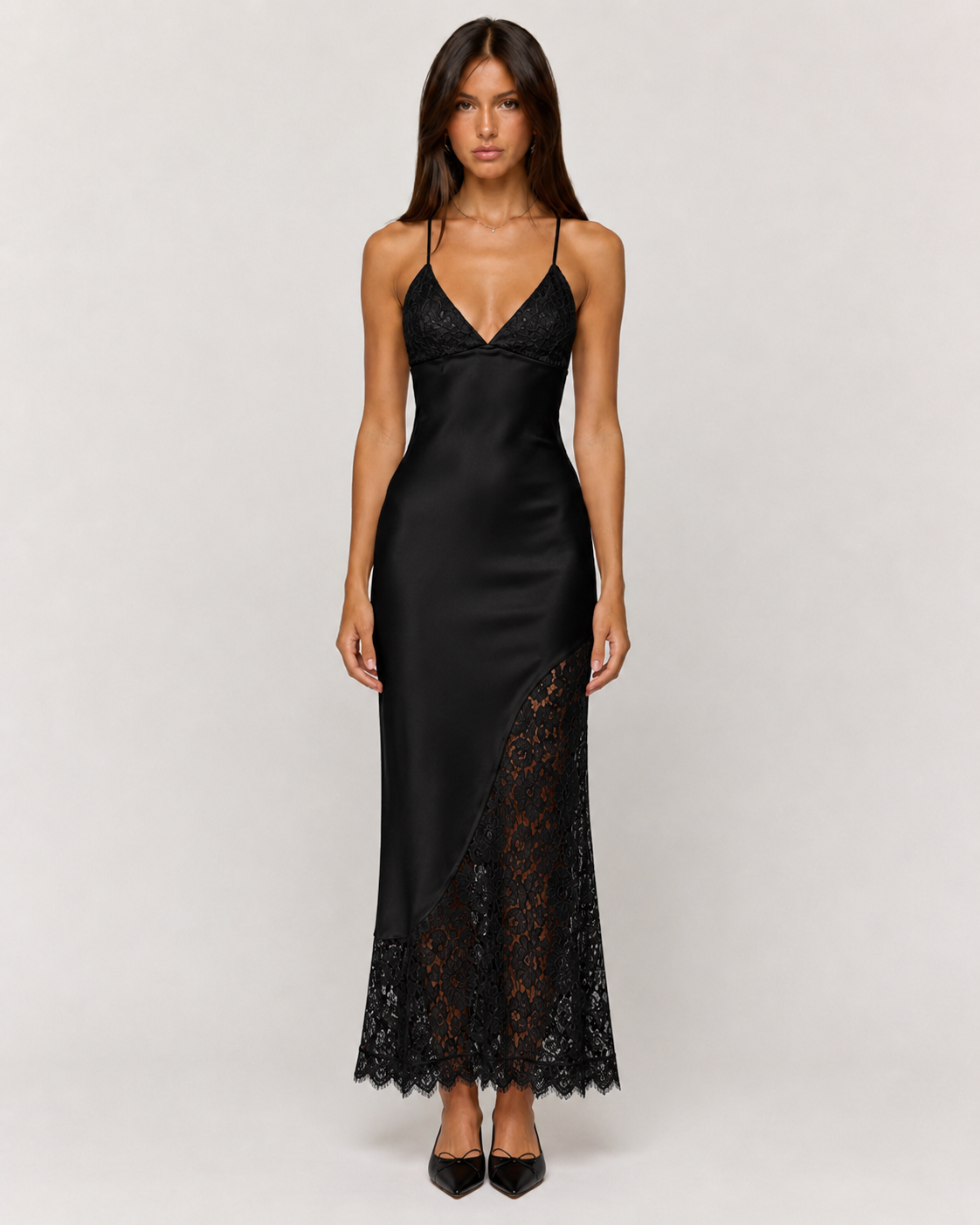 Elena Lace Midi Dress - Black