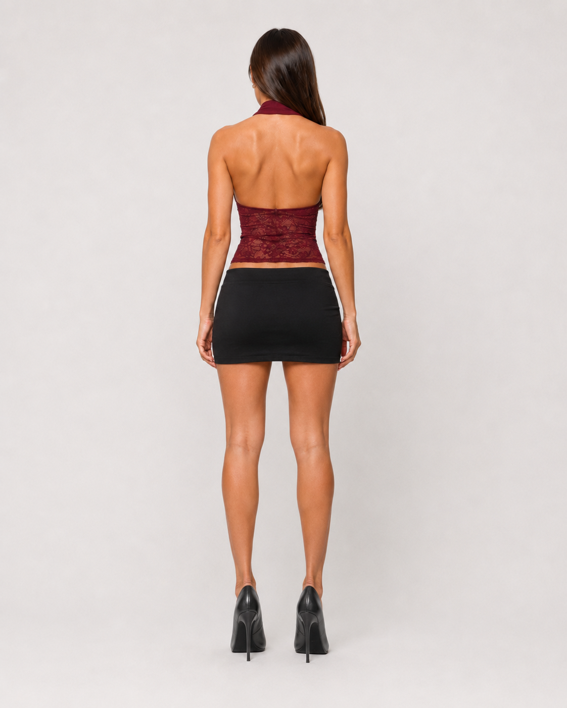 Midnight Muse Lace Halter Top - Cherry
