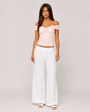 Mia Ruched Off-Shoulder Top - Peach