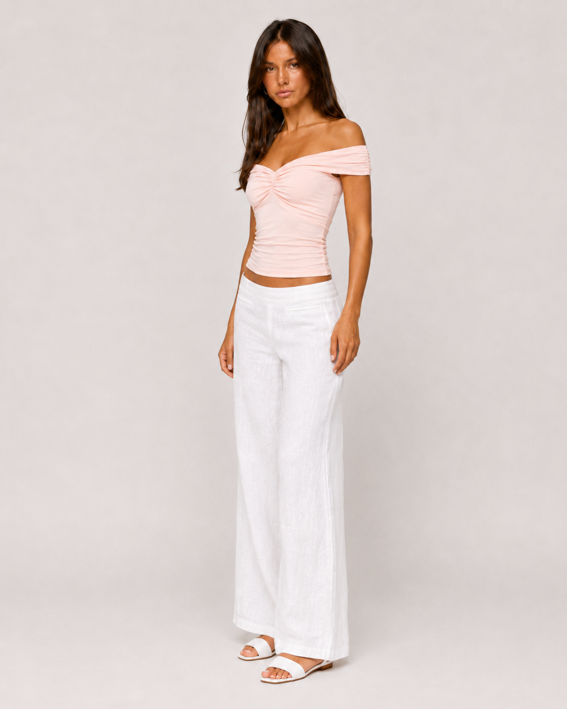 Mia Ruched Off-Shoulder Top - Peach