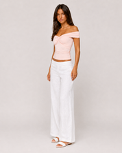 Mia Ruched Off-Shoulder Top - Peach