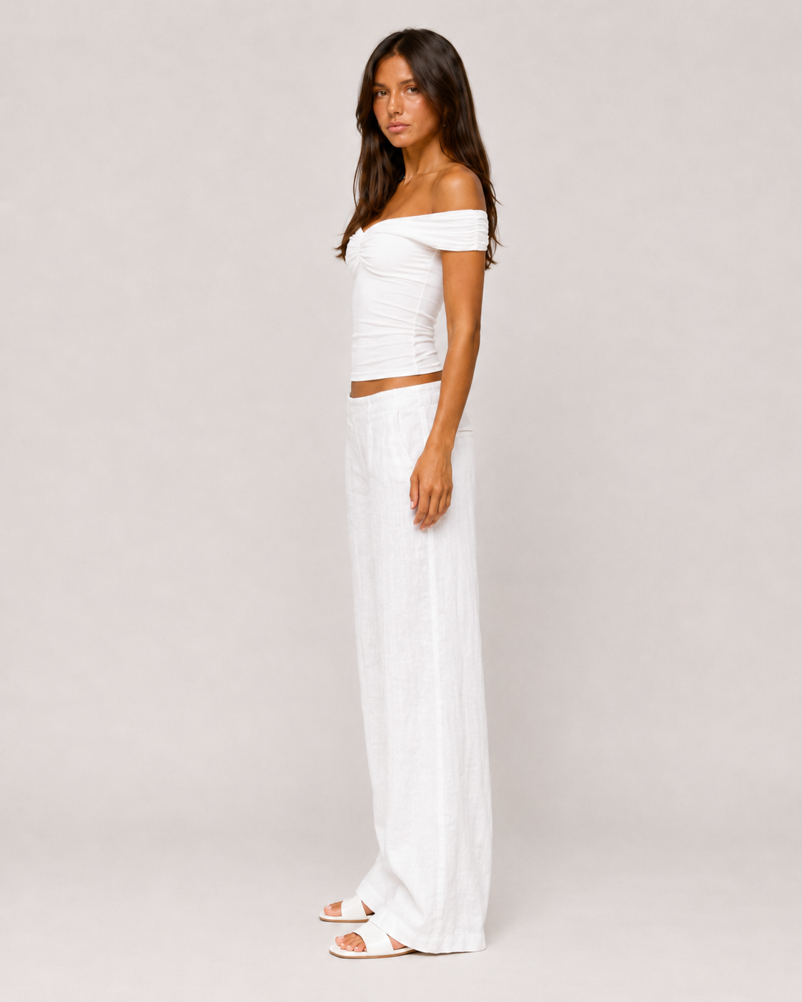Mia Ruched Off-Shoulder Top - White