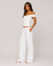 Mia Ruched Off-Shoulder Top - White