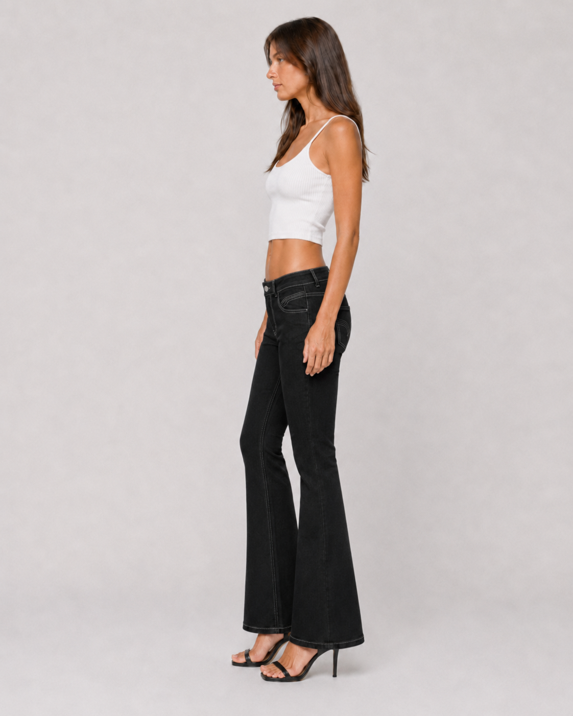Low Rise Contrast Stitch Flare Jeans