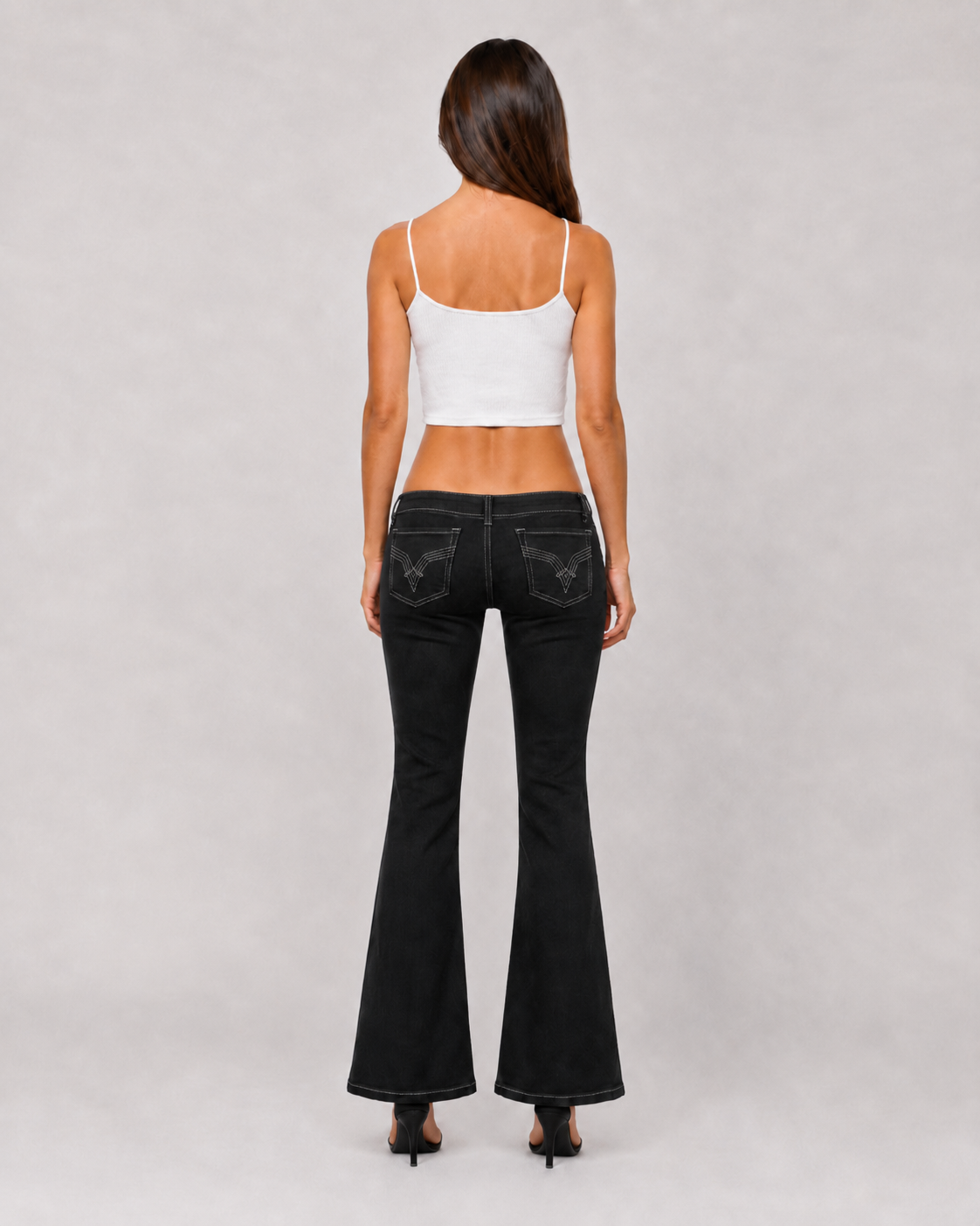 Low Rise Contrast Stitch Flare Jeans