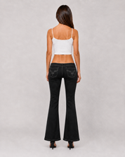 Low Rise Contrast Stitch Flare Jeans
