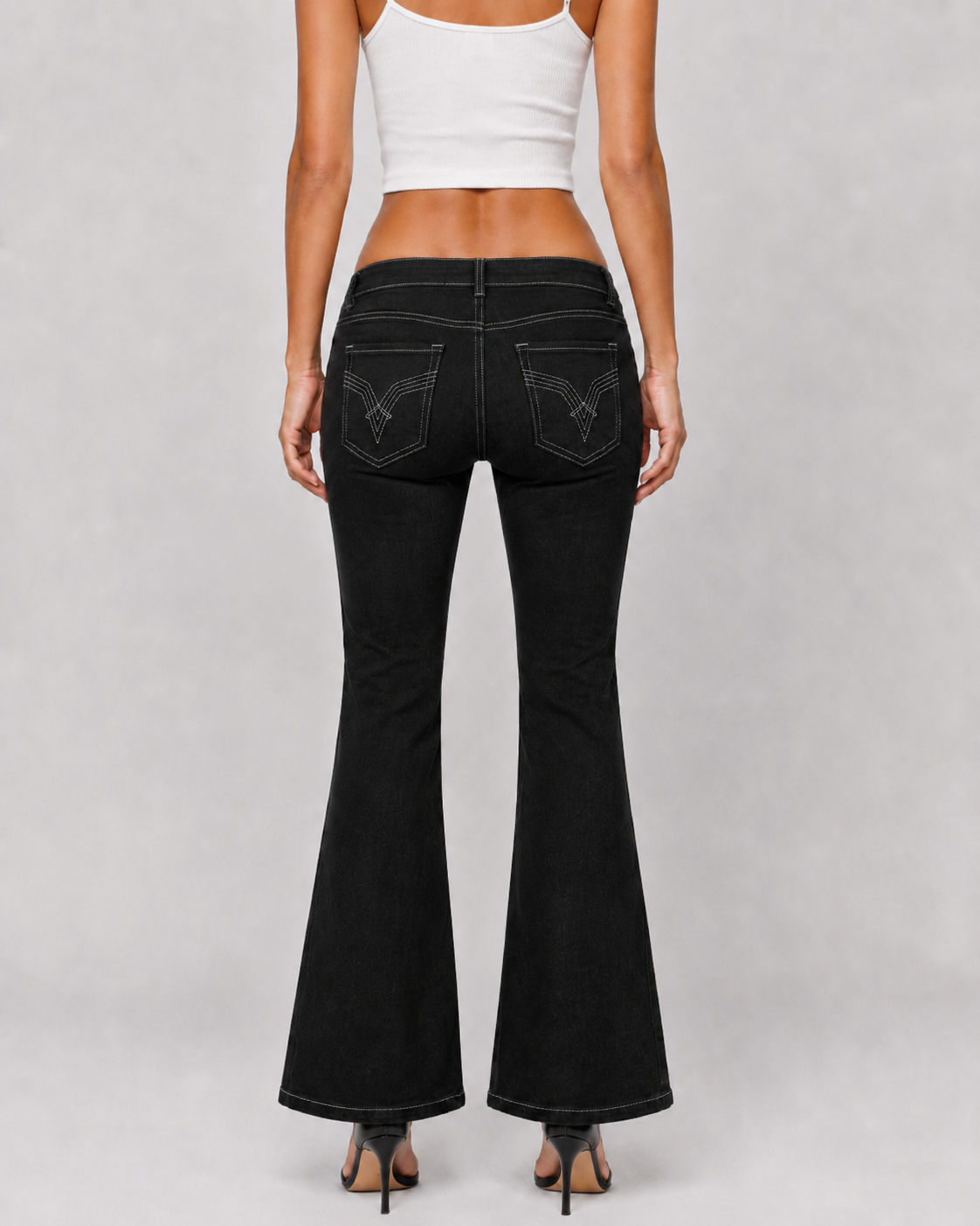 Low Rise Contrast Stitch Flare Jeans