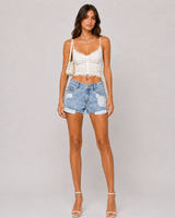 Low Rise Distressed Denim Cut-Off Shorts