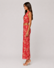 Floral Halter Plunge Top & Ruffle Maxi Skirt Set