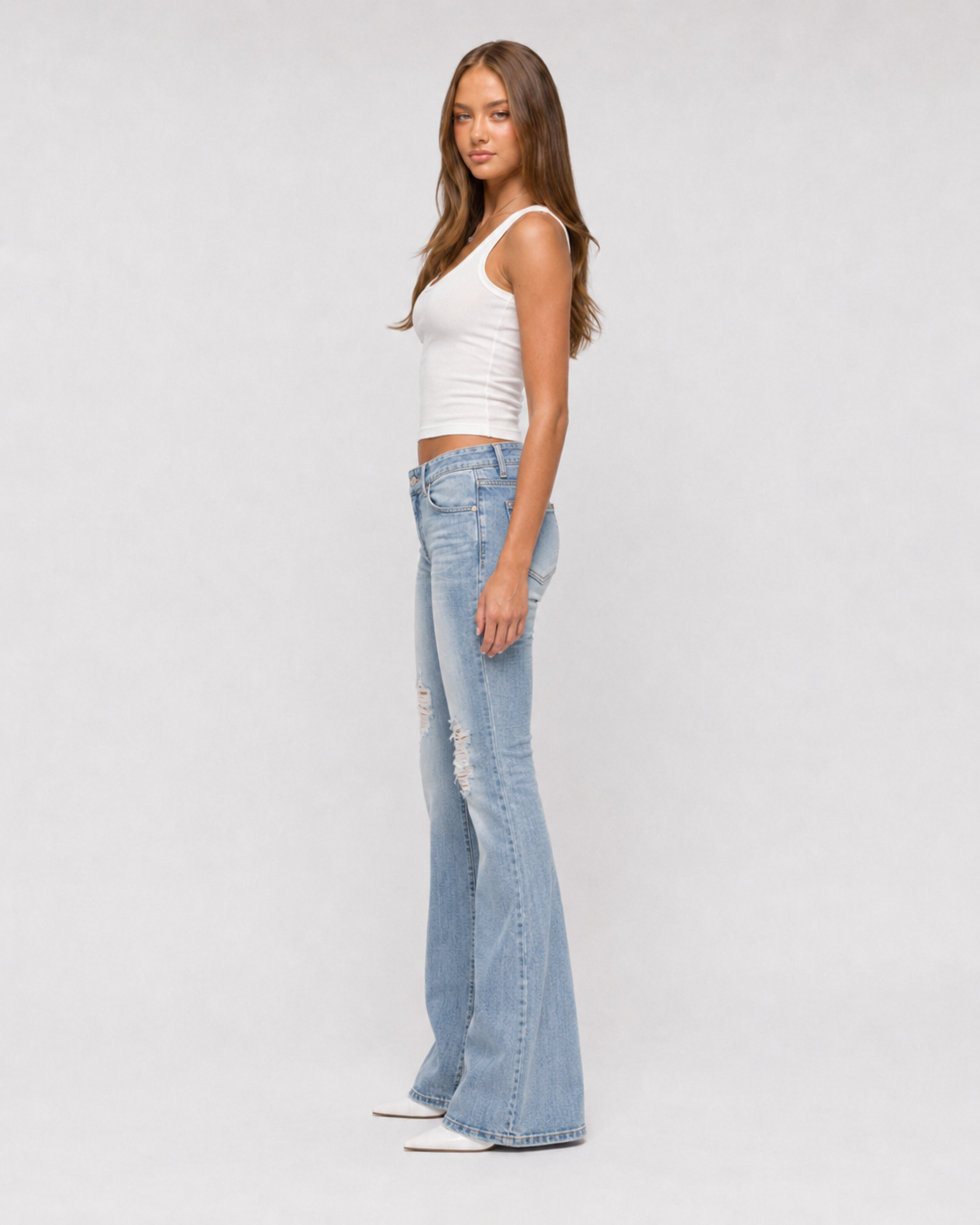 High Rise Distressed Flare Jeans