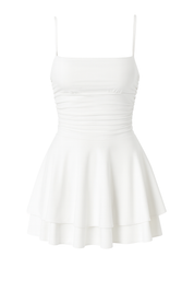 Ruched Mini Dress - White - front