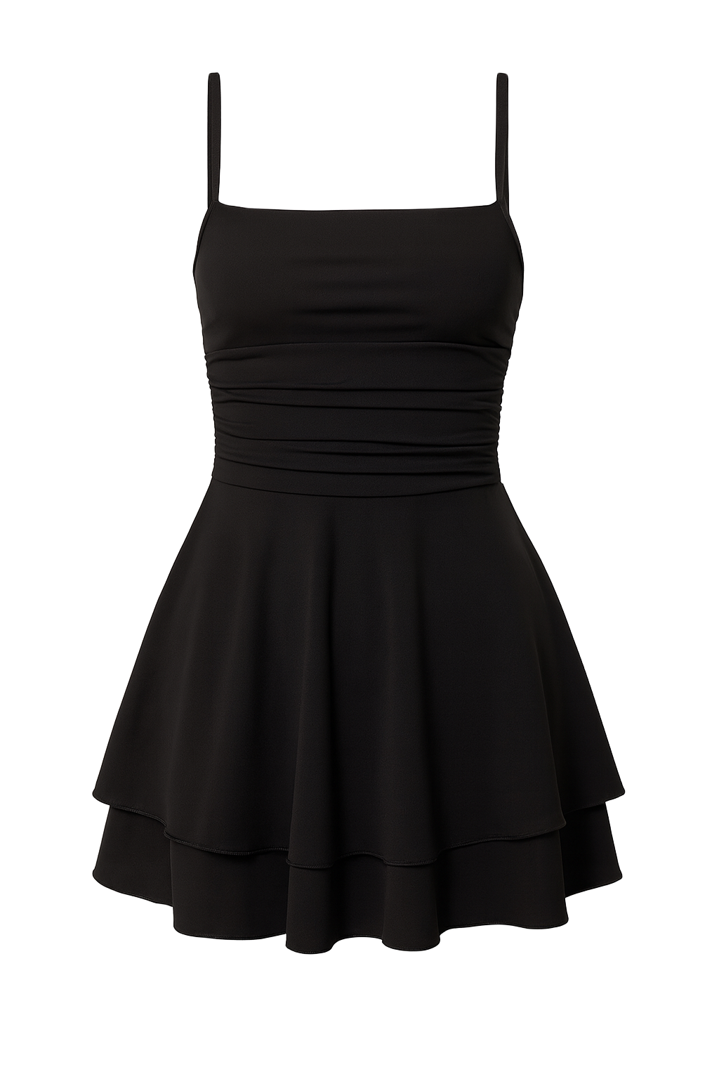 Ruched Mini Dress - Black - front