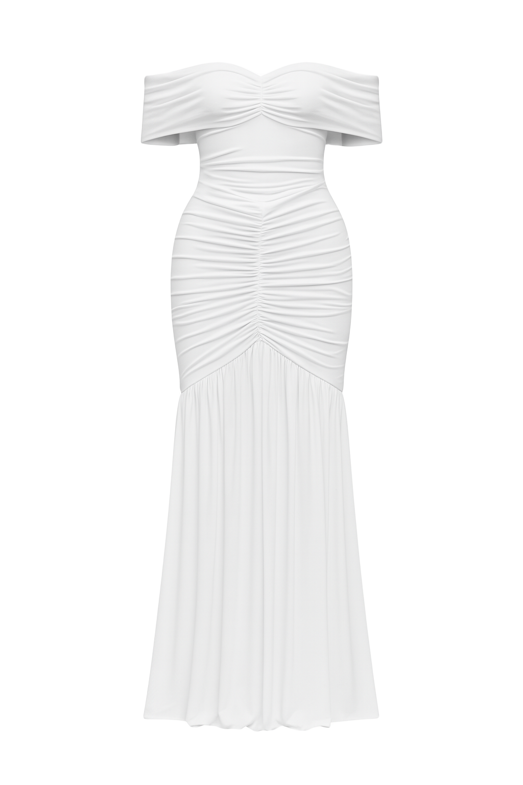 Ruched Off Shoulder Gown - White - front
