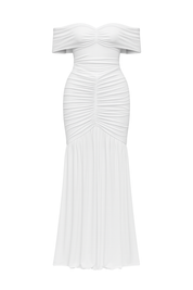 Ruched Off Shoulder Gown - White - front