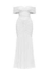 Ruched Off Shoulder Gown - White