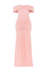 Ruched Off Shoulder Gown - Pink