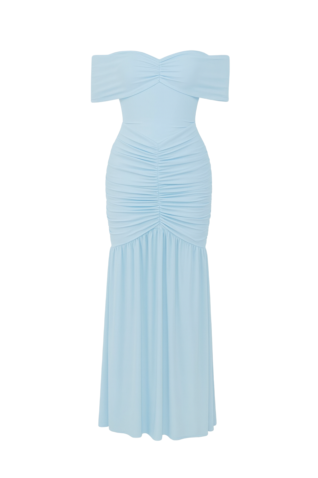 Ruched Off Shoulder Gown - Light Blue - front