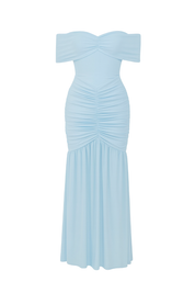 Ruched Off Shoulder Gown - Light Blue - front