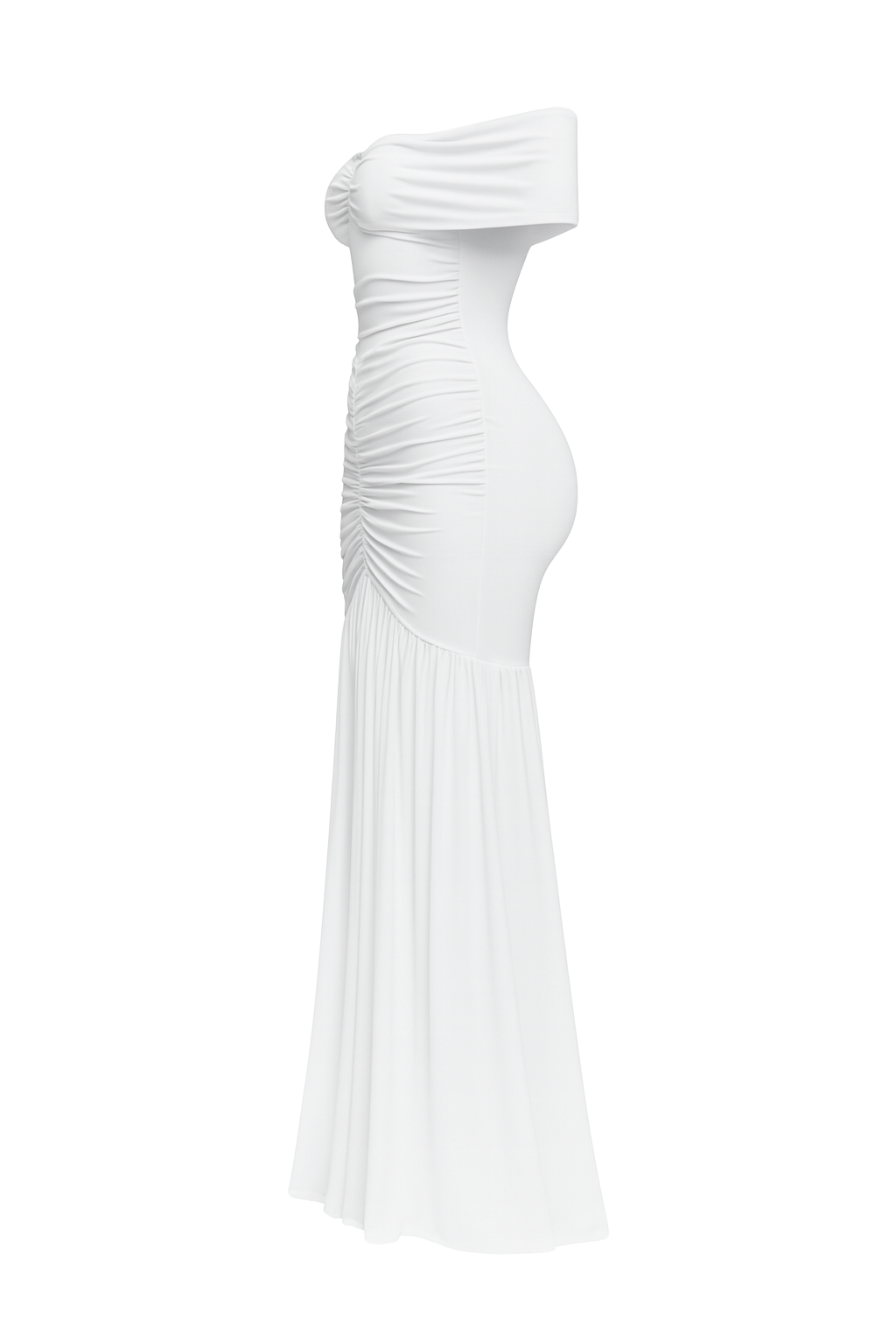 Ruched Off Shoulder Gown - White - side