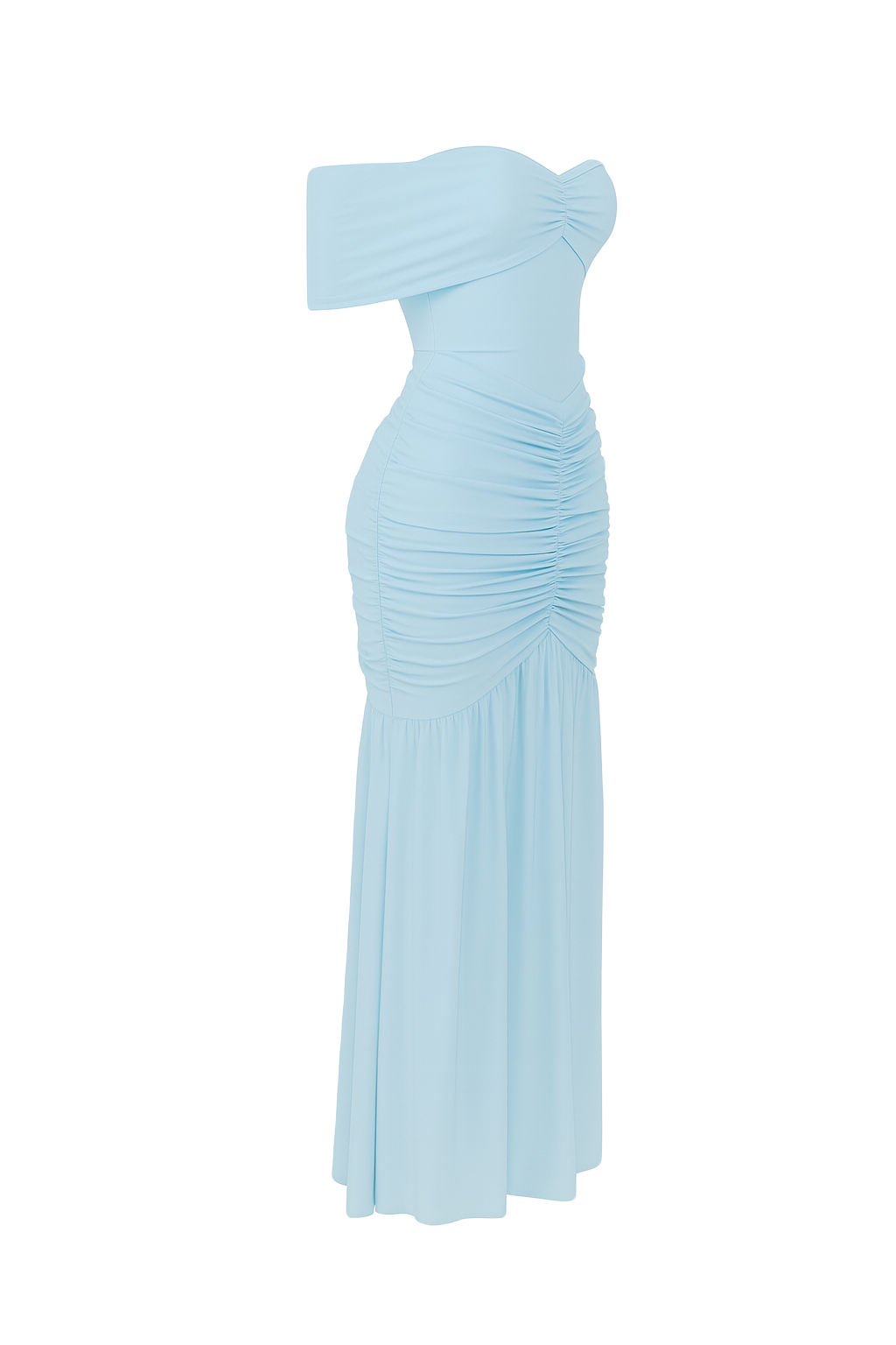 Ruched Off Shoulder Gown - Light Blue - side