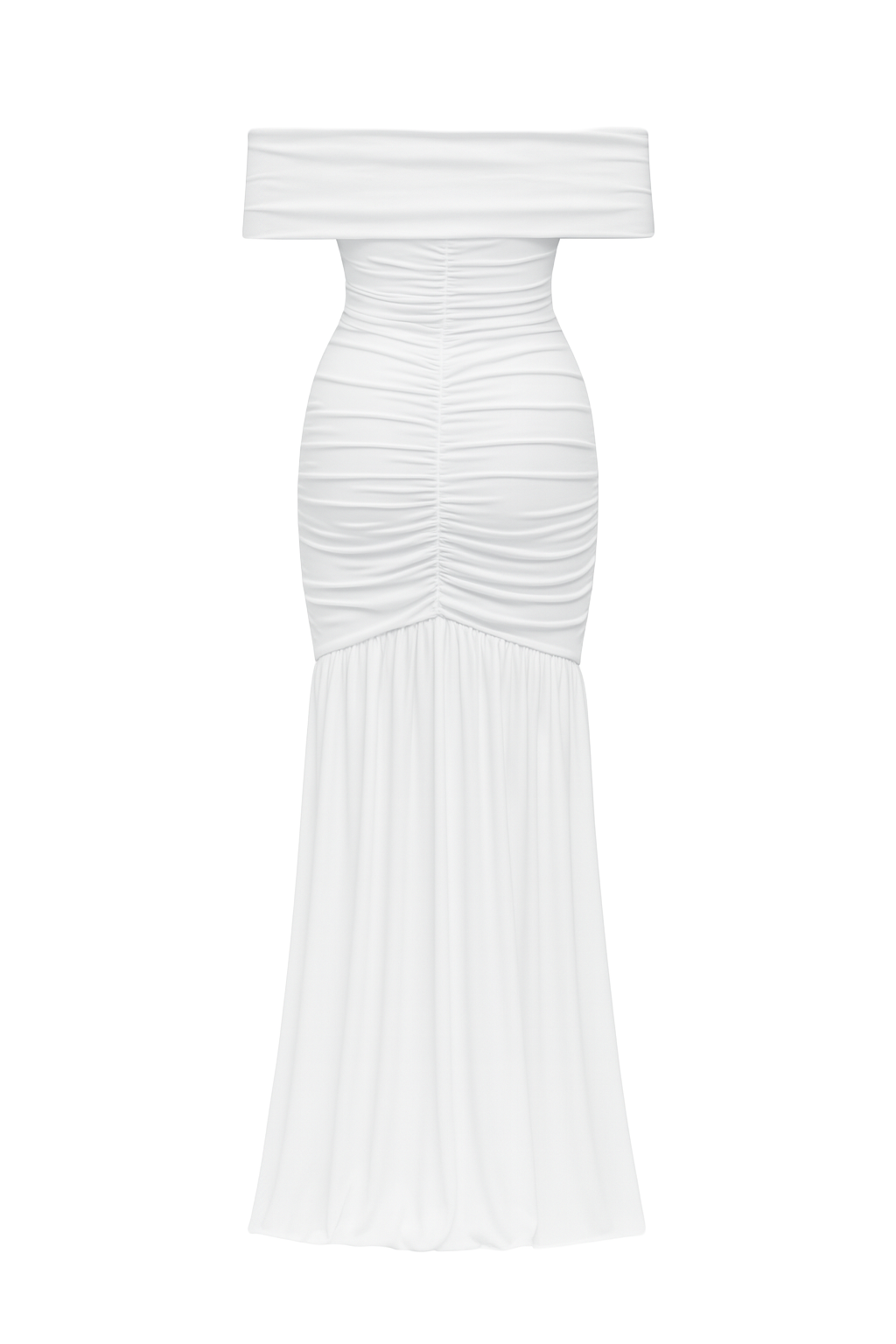Ruched Off Shoulder Gown - White - back
