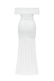 Ruched Off Shoulder Gown - White - back