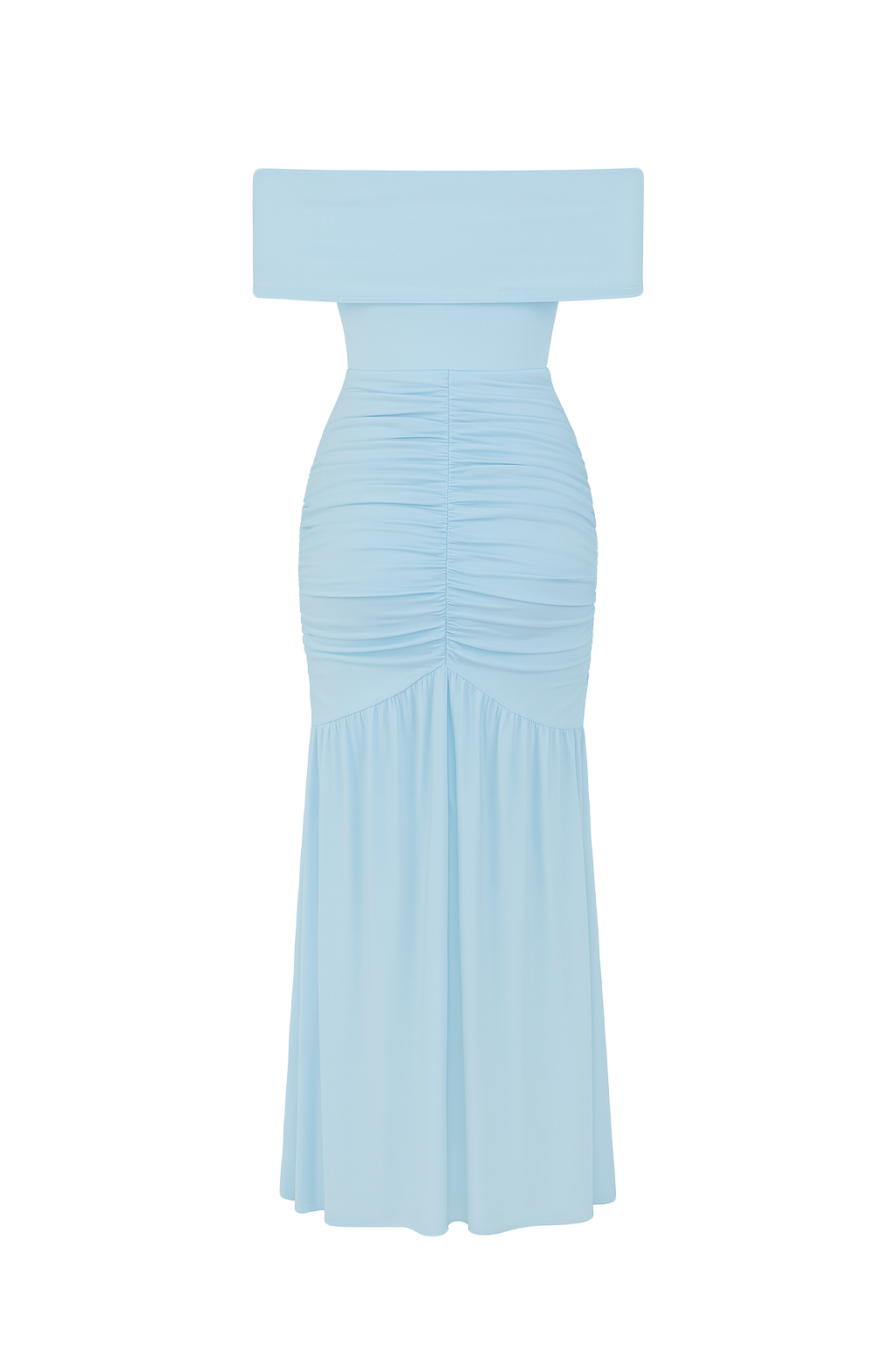 Ruched Off Shoulder Gown - Light Blue - back