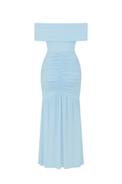 Ruched Off Shoulder Gown - Light Blue - back