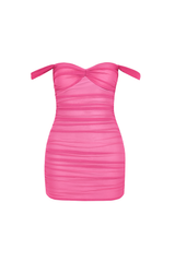 Ruched Off Shoulder Mini Dress - Pink