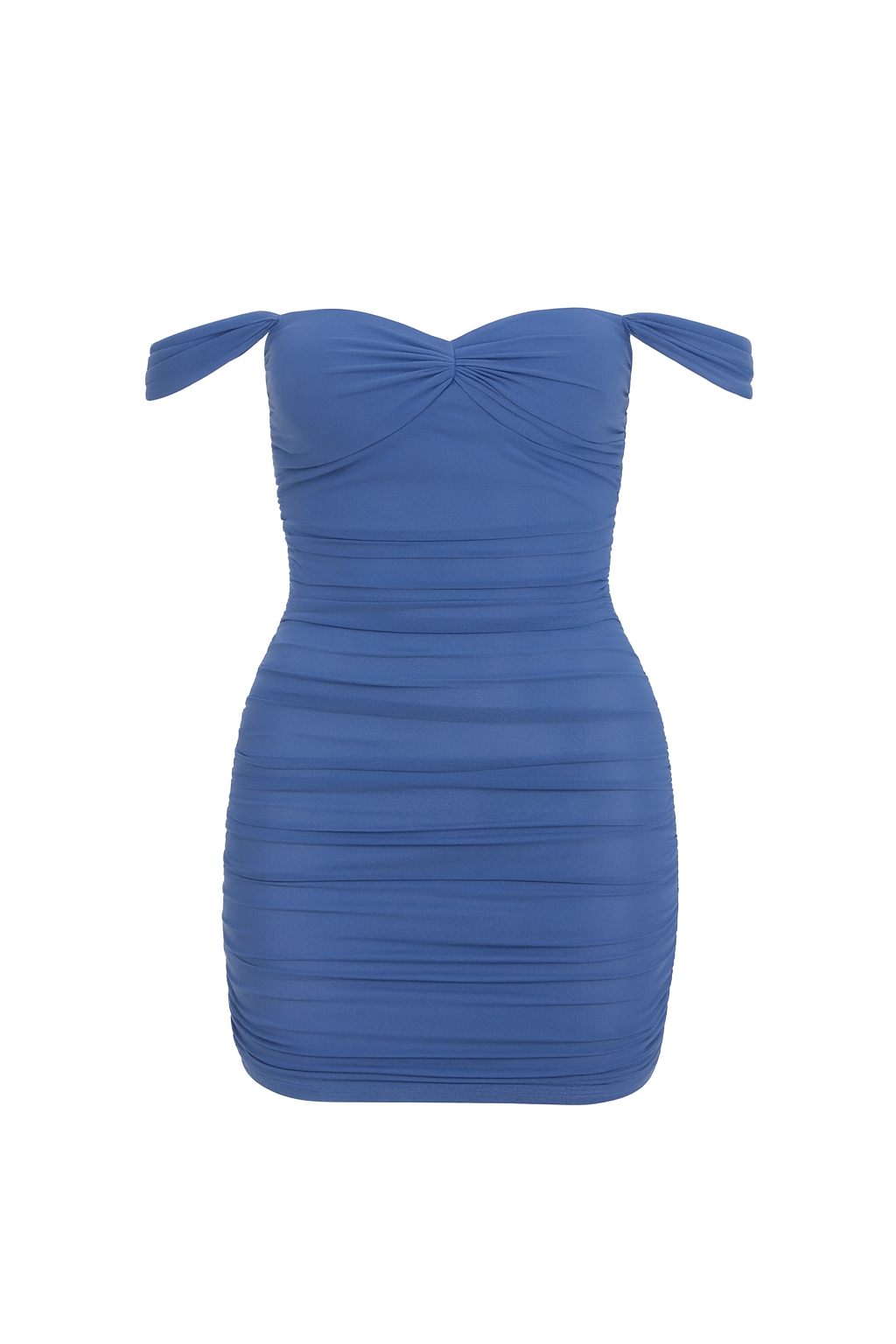 Ruched Off Shoulder Mini Dress - Blue - front