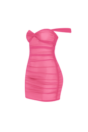 Ruched Off Shoulder Mini Dress - Pink - side