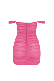 Ruched Off Shoulder Mini Dress - Pink - back