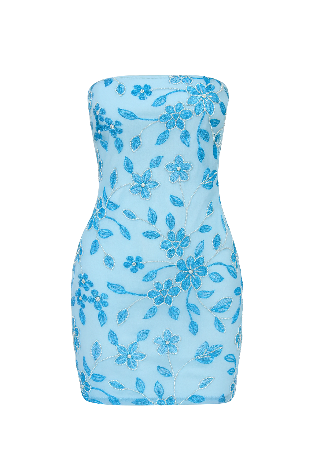 Sequin Flower Tube Dress - Blue Floral - front