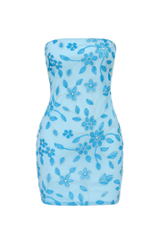 Sequin Flower Tube Dress - Blue Floral - front