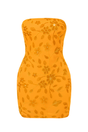 Sequin Flower Tube Dress - Orange Floral - front