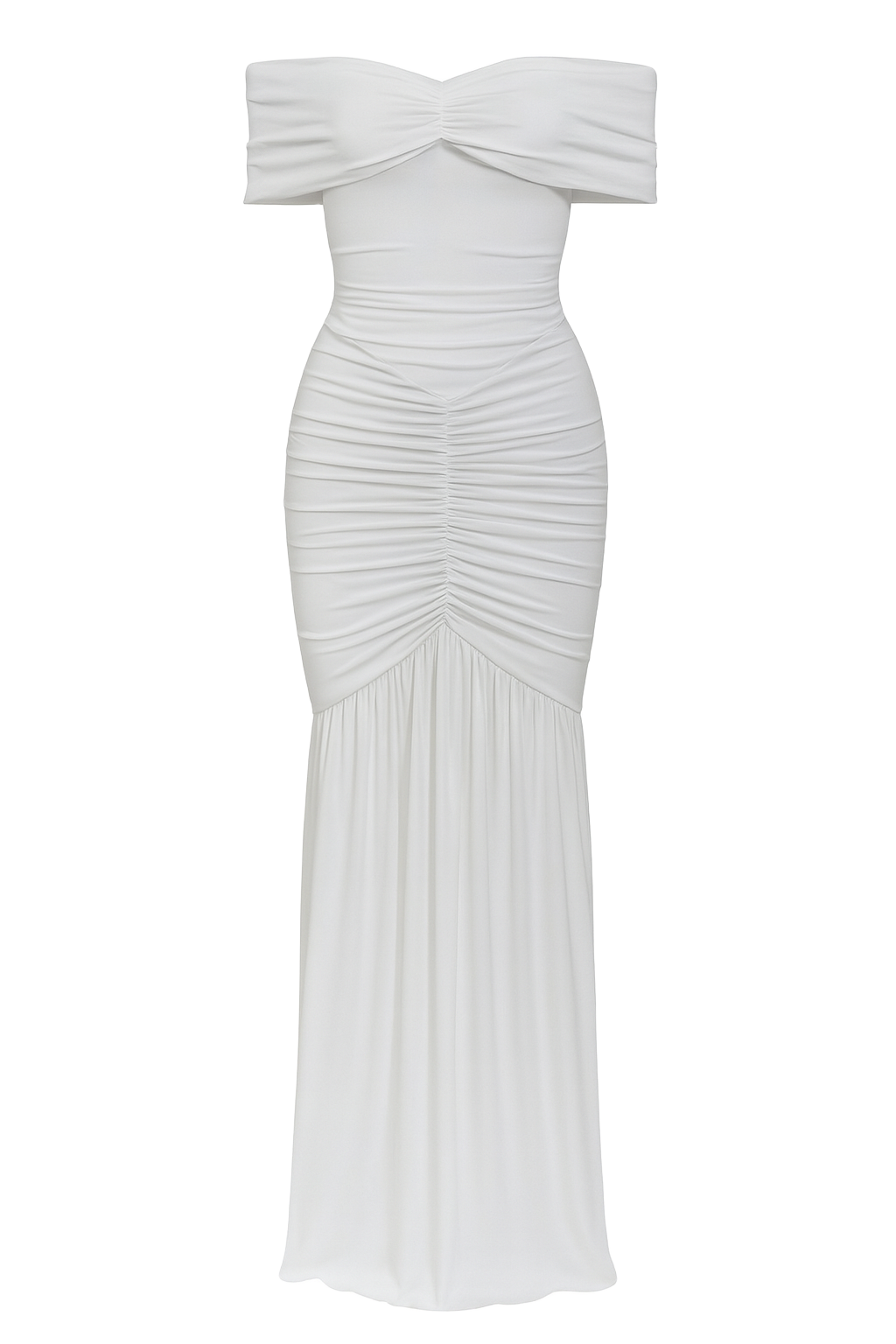 Ruched Elegance Maxi Dress - White - front
