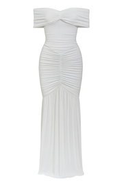 Ruched Elegance Maxi Dress - White - front