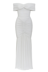 Ruched Elegance Maxi Dress - White