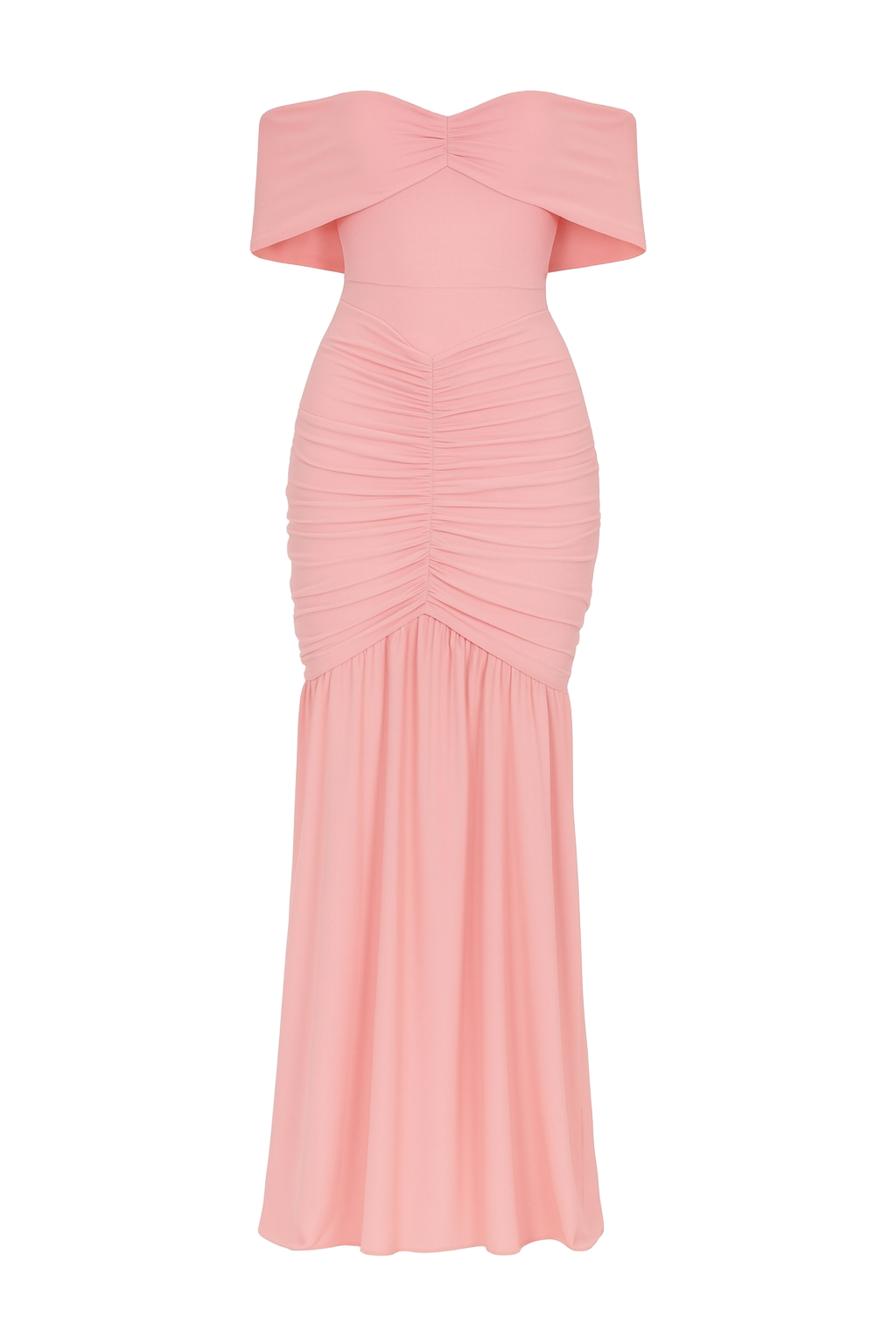 Ruched Elegance Maxi Dress - Pink - front