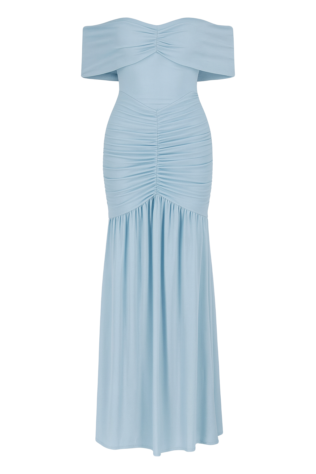 Ruched Elegance Maxi Dress - Light Blue - front