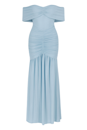 Ruched Elegance Maxi Dress - Light Blue - front