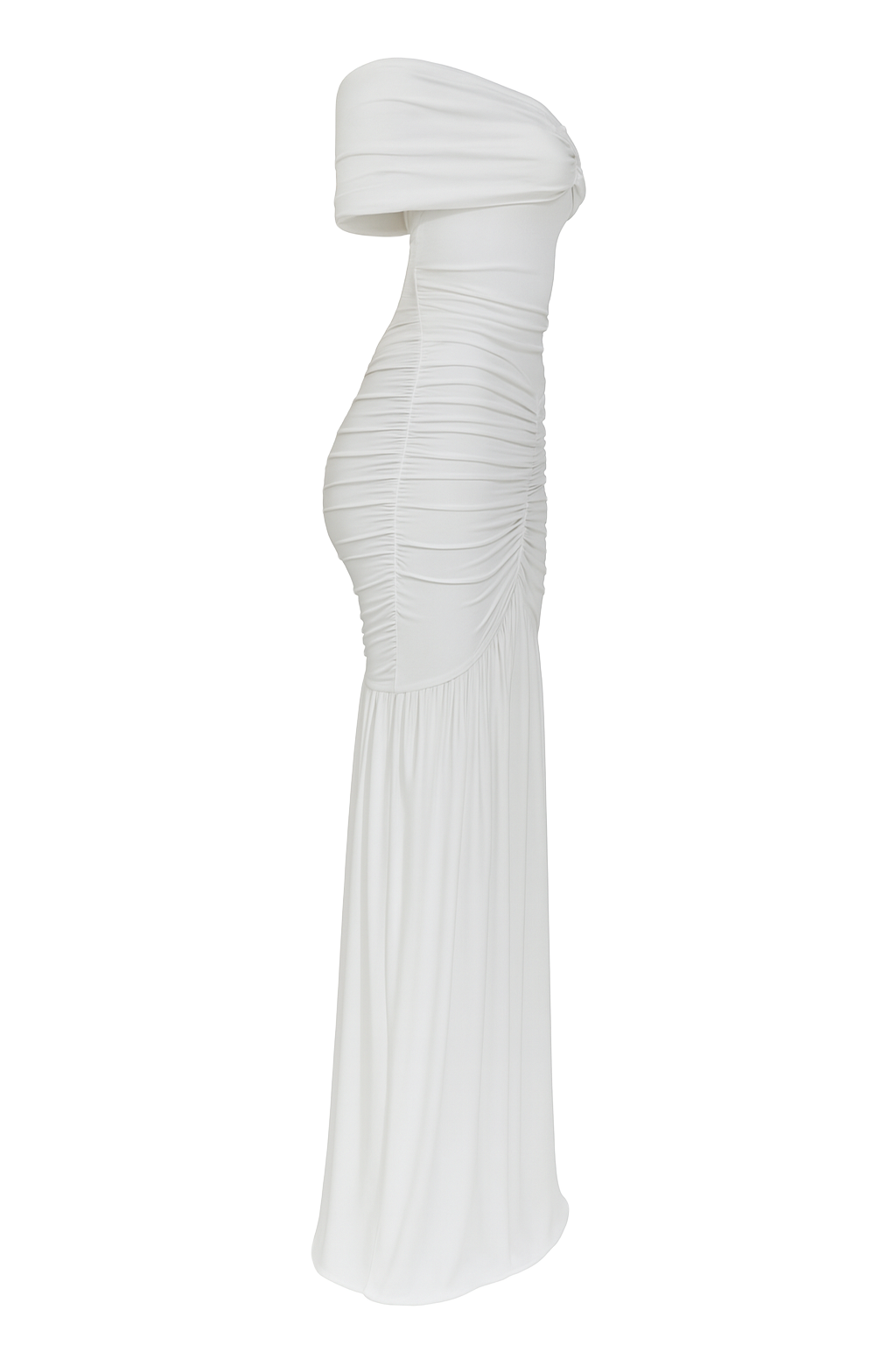 Ruched Elegance Maxi Dress - White - side