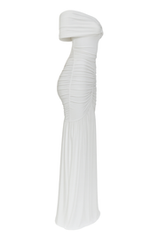 Ruched Elegance Maxi Dress - White - side