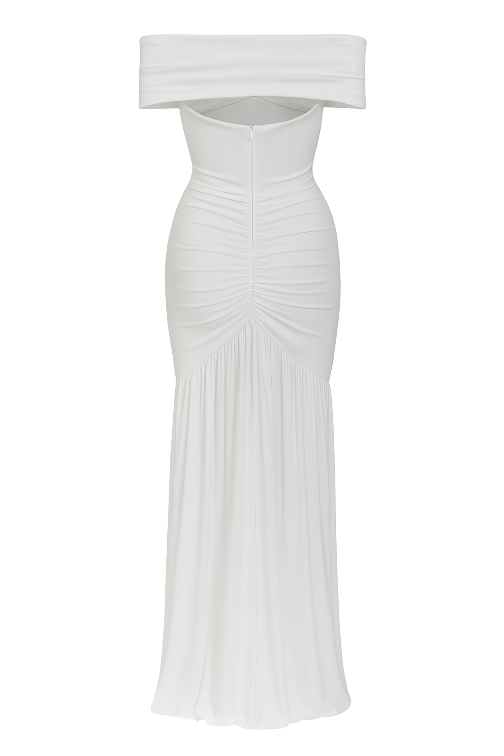 Ruched Elegance Maxi Dress - White - back